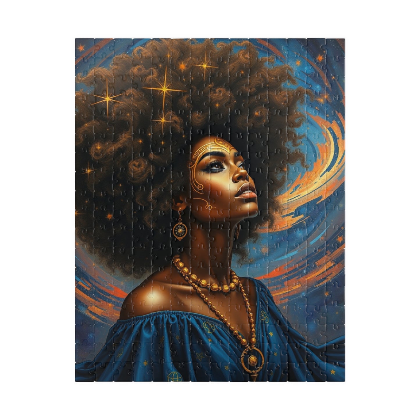 Cosmic Beauty Puzzle - African American Woman, Celestial Afrocentric Artwork, Black Art Mindfulness Game, Gift for Puzzle Lover, Family Fun 252 pcs (Vertical) Puzzle The Puzzle Chest