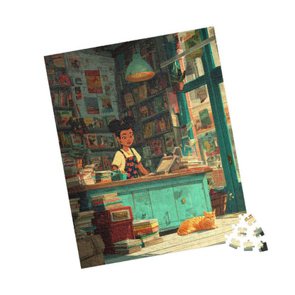 The Bookstore Cat - Whimsical Cartoon Cozy Bookshop Jigsaw Puzzle, Family Activity, Cat Lovers Gift, Perfect for Game Night 520 pcs (Vertical) Puzzle The Puzzle Chest