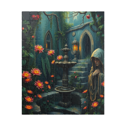 Gothic Garden Puzzle, Mysterious Bioluminescent Flowers & Stone Statues, 520-Piece Jigsaw, Dark Fantasy Art, Mystery Garden Puzzle, Fantasy 110 pcs (Vertical) Puzzle The Puzzle Chest