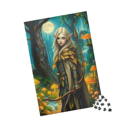 Elf Warrior Enchanted Forest Puzzle, Mystical Scene Glowing Mushrooms Moonlit Waterfalls, Fantasy Art Lover, Best Gift for Puzzle Enthusiast Puzzle The Puzzle Chest