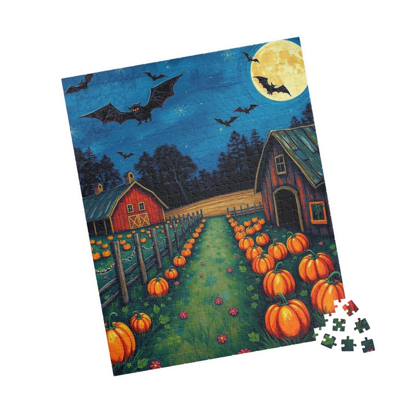 Haunted Pumpkin Patch Festive Halloween Jigsaw Puzzle, Ideal for Family Fun, Autumn Nights, Gift for Puzzle Lover, Cozy Home Activity