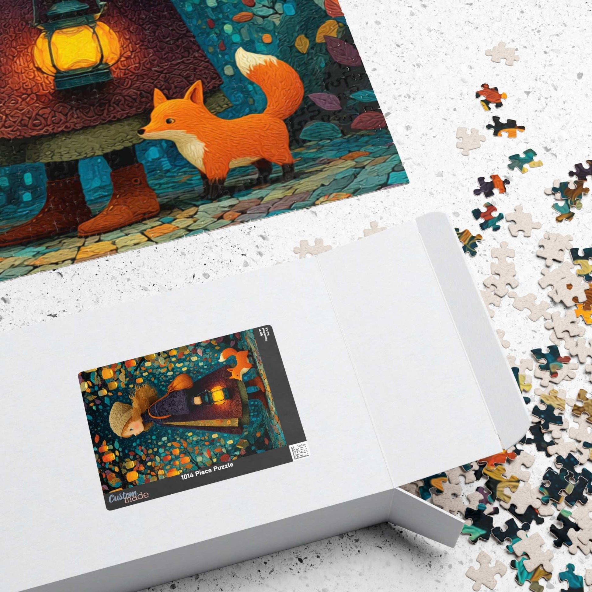 Lantern Path Jigsaw Puzzle – Whimsical Fall Puzzle for Adults, Girl with Fox and Pumpkin Lanterns Puzzle The Puzzle Chest