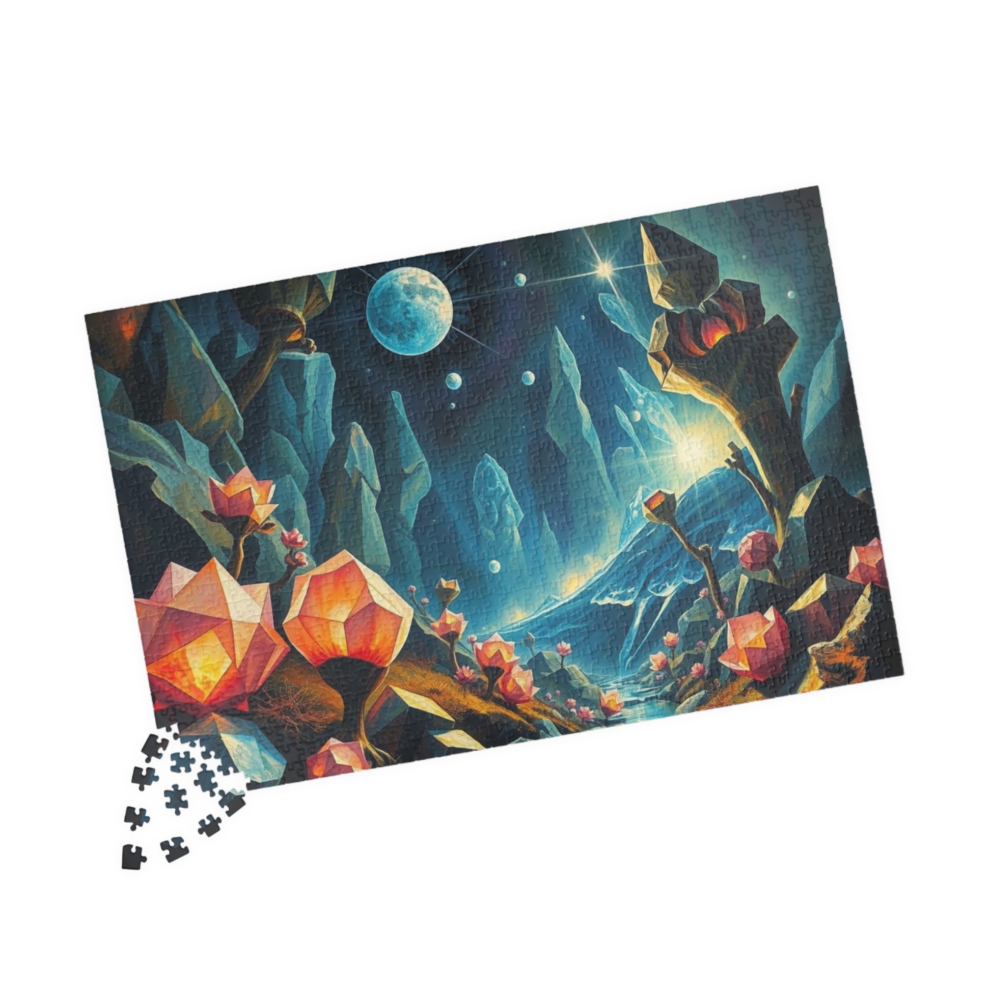 Surreal Biome Jigsaw Puzzle, Luminescent Flora and Geometric Shapes, Brain Teaser, Home Activity, Fantasy Gift Idea for Puzzle Lover, Friend Puzzle The Puzzle Chest