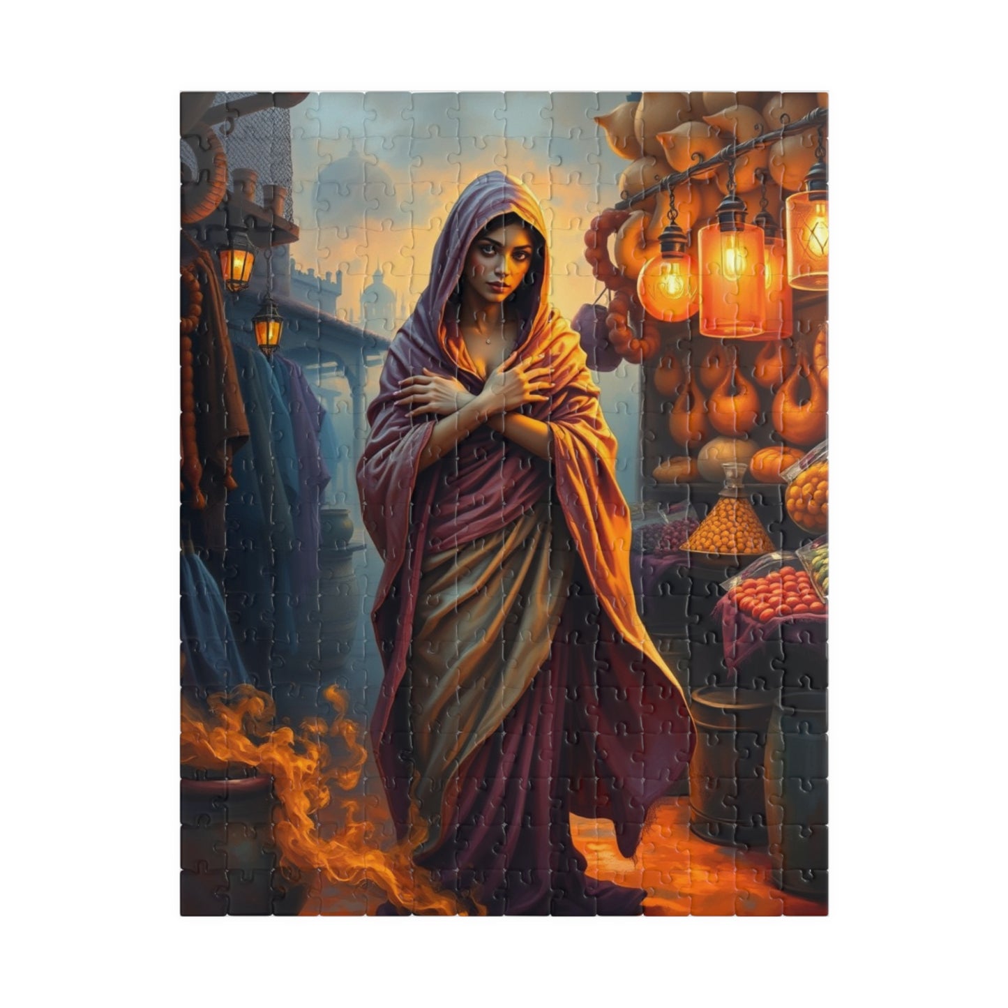 Enchanted Genie Puzzle, Market at Dusk Scene Mythical Jigsaw Game, 110 252 520 1014 Piece, Challenging Fantasy Art, Relaxing Mindful Gift