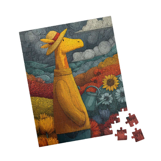 Giraffe Gardener Jigsaw Puzzle, Wildlife Themed Puzzle for Adults and Kids, Family Game, Gift for Animal Lovers 110 pcs (Vertical) Puzzle The Puzzle Chest