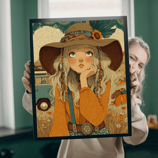 1970s Autumn Cowgirl Jigsaw Puzzle - Boho Meadow, Cartoon-Style Illustration Perfect Gift for Family, Friends, Creative Fun, Home Decor Puzzle The Puzzle Chest