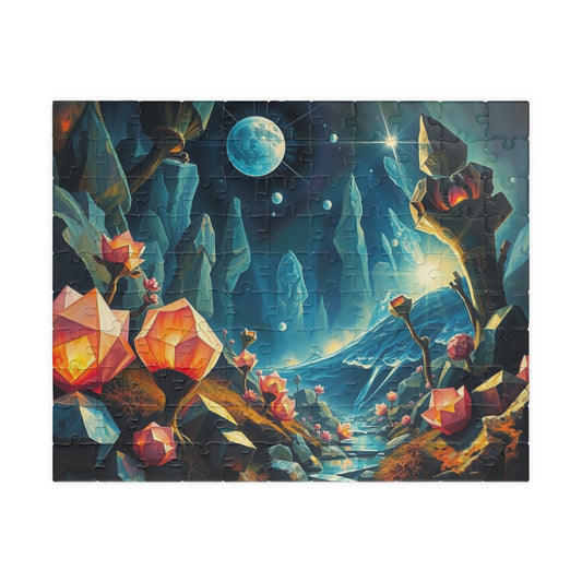 Surreal Biome Jigsaw Puzzle, Luminescent Flora and Geometric Shapes, Brain Teaser, Home Activity, Fantasy Gift Idea for Puzzle Lover, Friend 110 pcs (Horizontal) Puzzle The Puzzle Chest