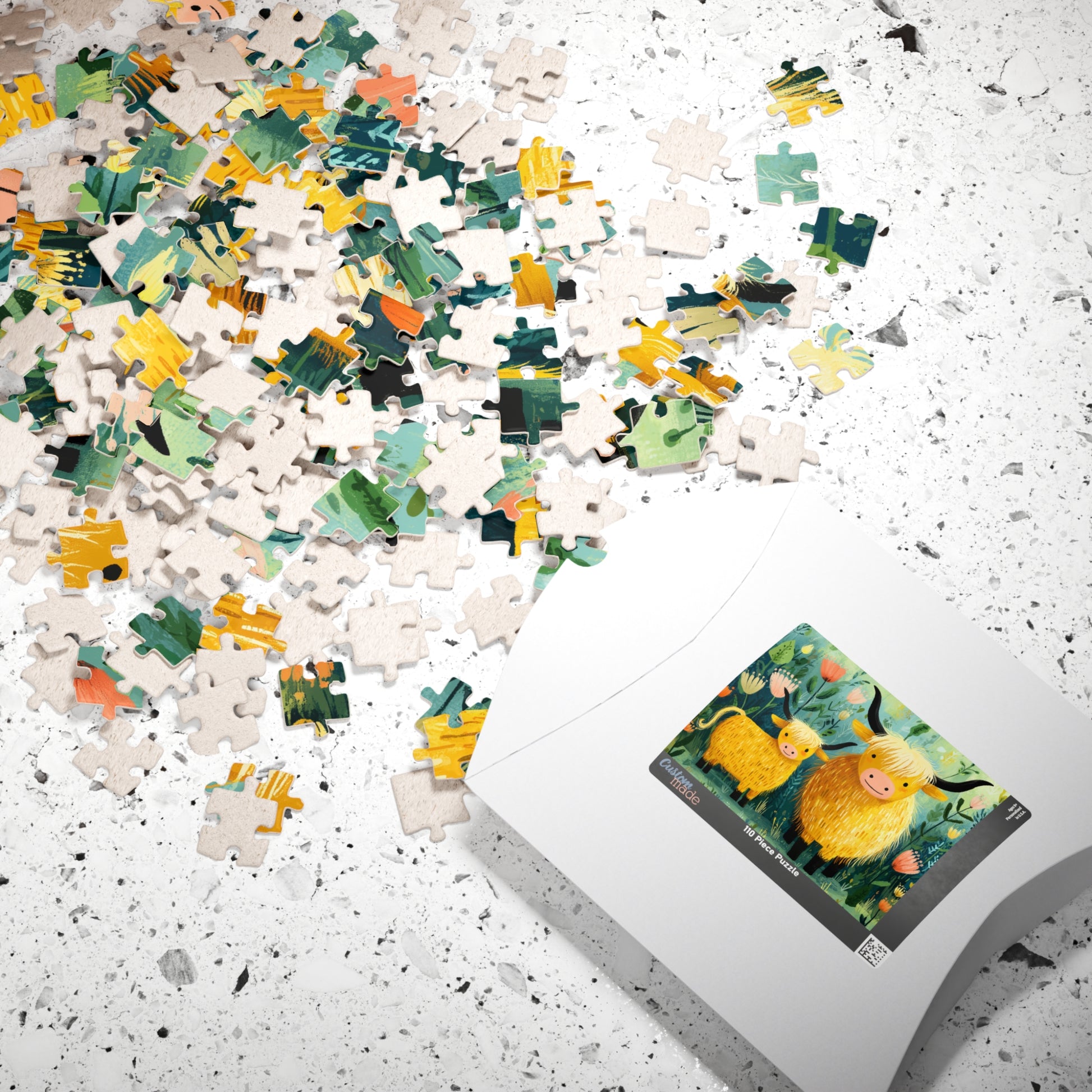 Highland Cow Family Puzzle 110/252/520/1014 Piece | Cute Mother and Calf Floral Jigsaw Puzzle The Puzzle Chest