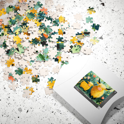 Highland Cow Family Puzzle 110/252/520/1014 Piece | Cute Mother and Calf Floral Jigsaw Puzzle The Puzzle Chest