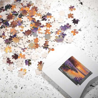 Jigsaw Puzzle, Peaceful Lakeside with Hyacinths Blooming, Sunset Reflection, 110 252 520 1014-piece, Relaxing Activity, Mindfulness Gift Puzzle The Puzzle Chest