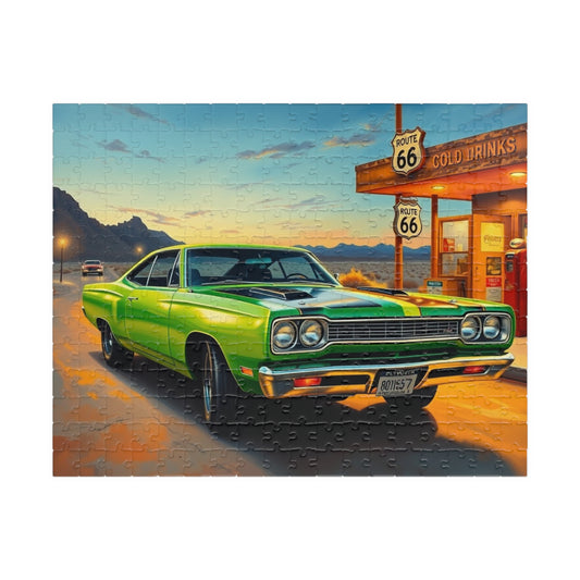 Vintage Route 66 Car Jigsaw Puzzle, Lime Green 1969 Plymouth Road Runner Nostalgic Gift for Car Lovers, Family Fun, Automobile Enthusiasts 252 pcs (Horizontal) Puzzle The Puzzle Chest