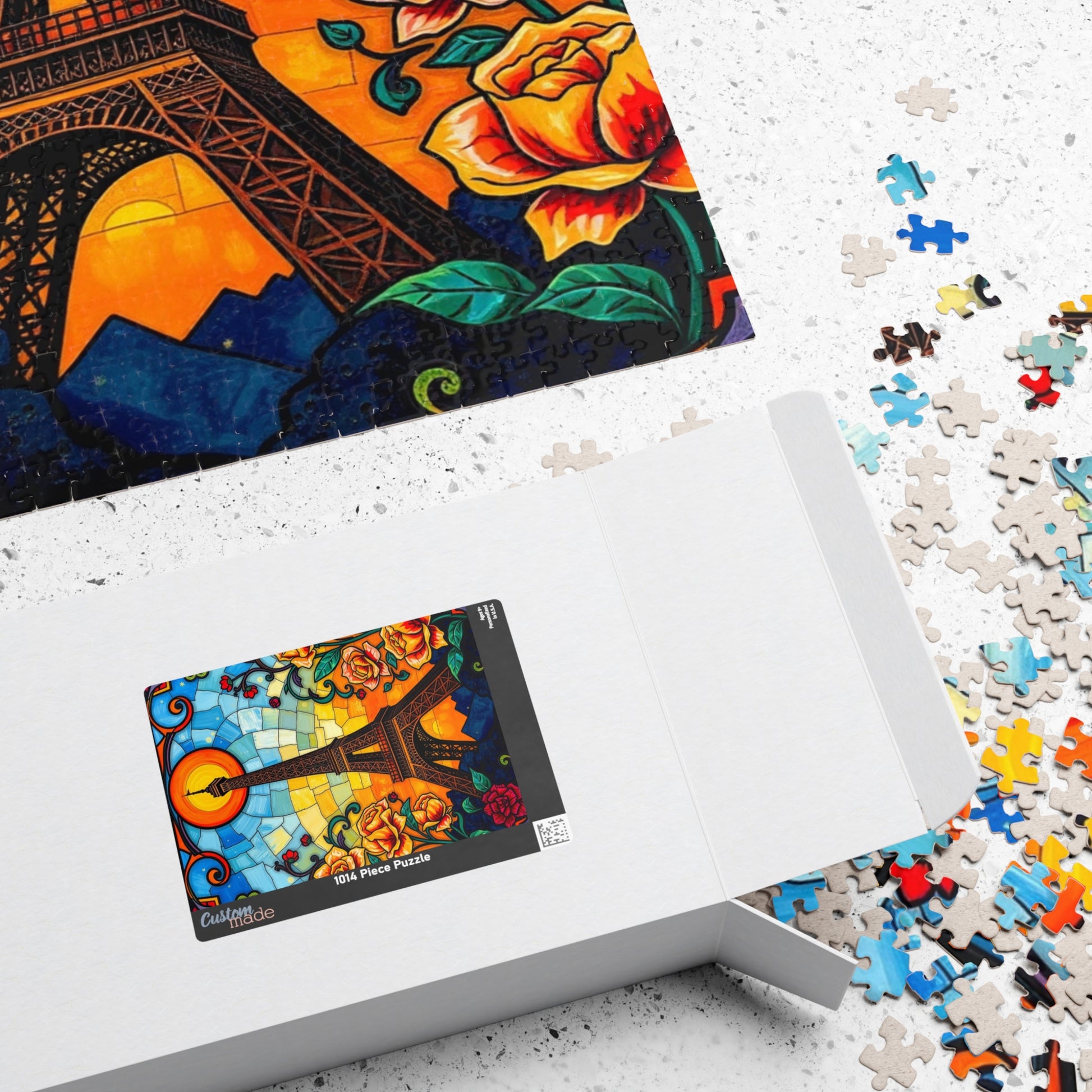 Eiffel Tower Sunset Jigsaw Puzzle, Floral Stained Glass Style, Famous Landmark, Parisian Landscape Art, Relaxing Adult Hobby, Giftable Game Puzzle The Puzzle Chest
