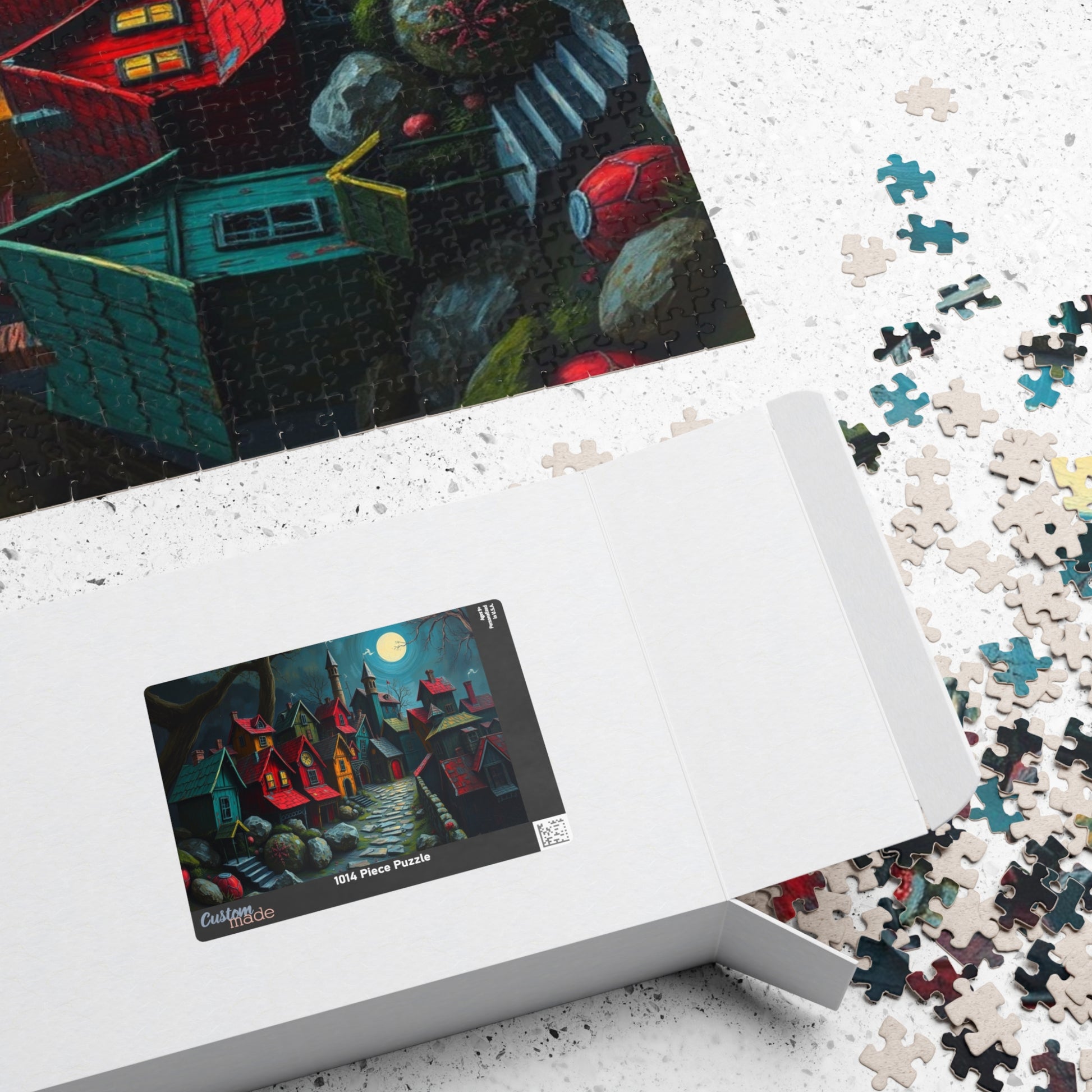 Nighttime Village 3D Puzzle (110, 252, 520, 1014-piece), Haunting Spooky Town at Night, Ideal Puzzle Gift for Gothic Dark Art Lover, Mindful The Puzzle Chest