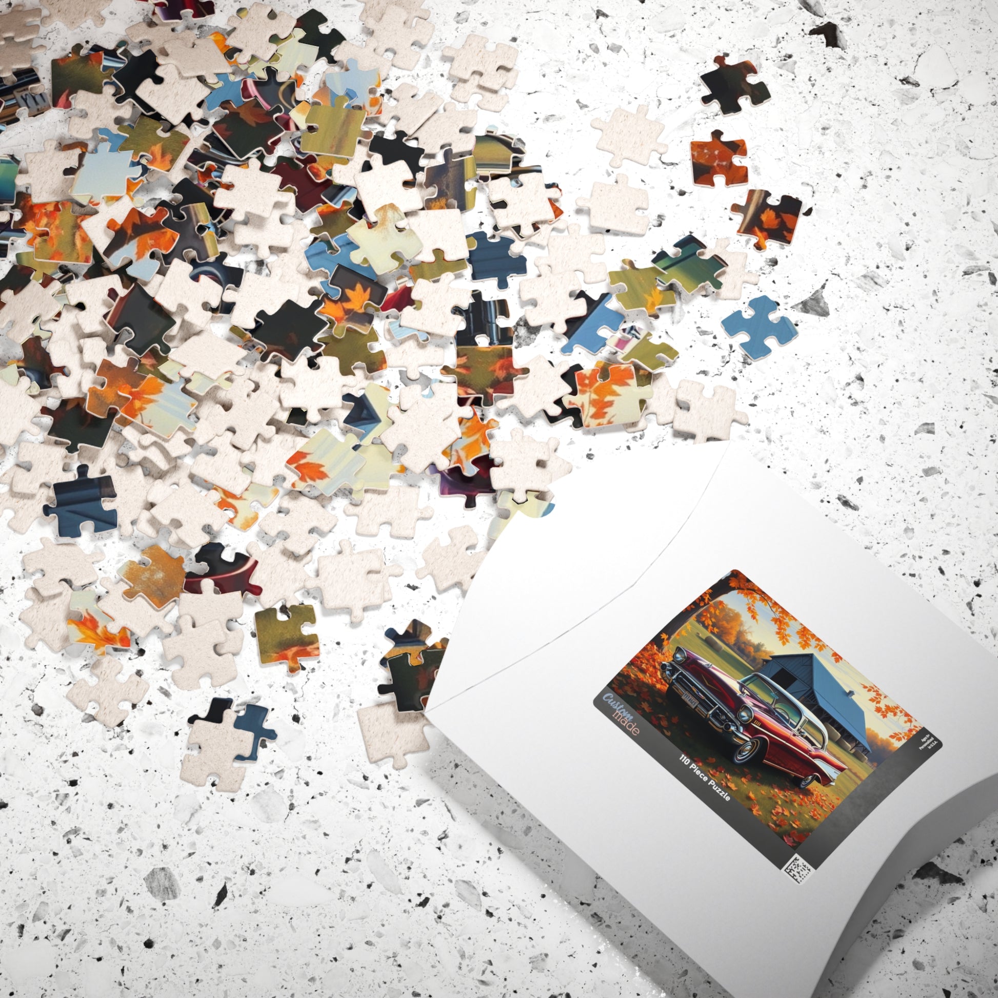 Autumn Vintage Car Puzzle, Nostalgic 1957 Chevy Bel Air Jigsaw Game, Gift for Friend Retro Car Enthusiast, Mindfulness Activity Brain Teaser Puzzle The Puzzle Chest