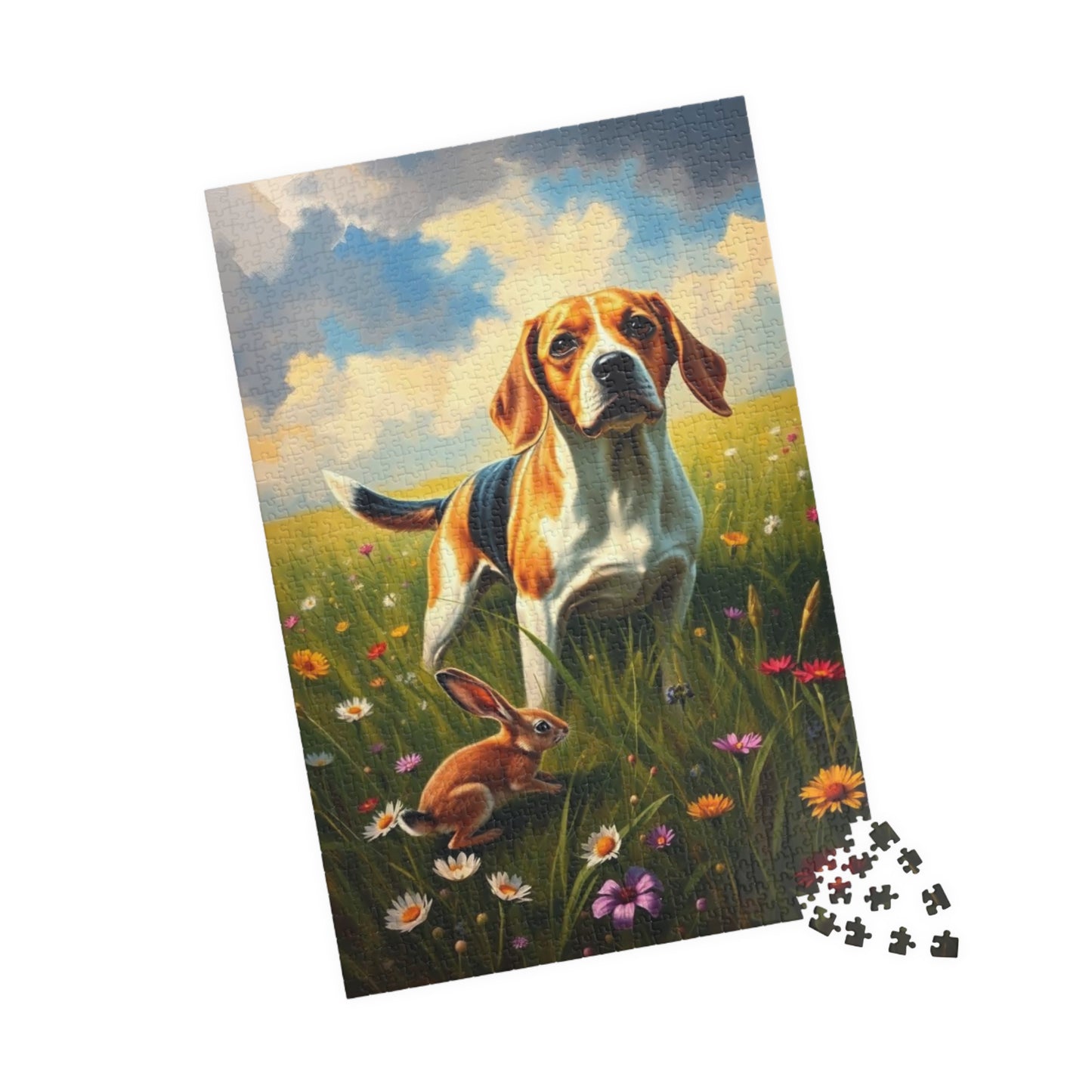 Dog and Rabbit Jigsaw Puzzle - Beagle in Wildflower Meadow, Family Game Night, Gift for Animal Lovers, Home Entertainment Puzzle The Puzzle Chest