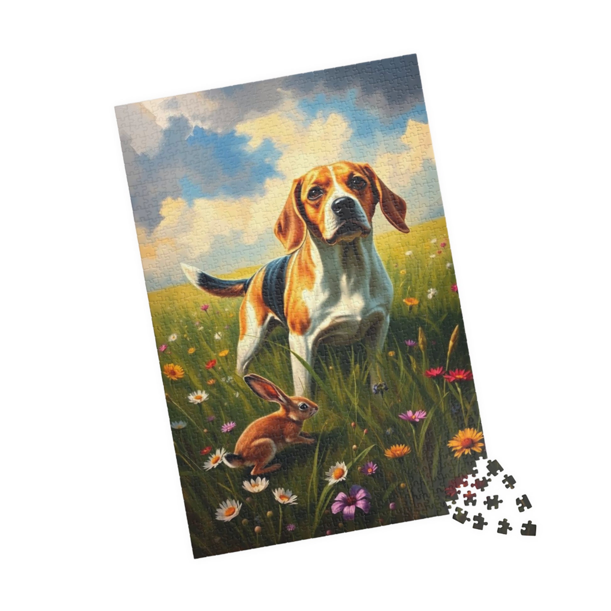 Dog and Rabbit Jigsaw Puzzle - Beagle in Wildflower Meadow, Family Game Night, Gift for Animal Lovers, Home Entertainment Puzzle The Puzzle Chest