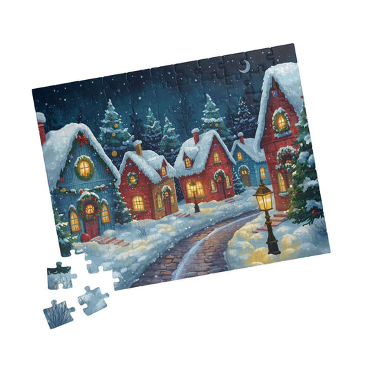 Snowlight Village Jigsaw Puzzle - Cozy Christmas Town Nighttime Scene 110 pcs (Horizontal) Puzzle The Puzzle Chest