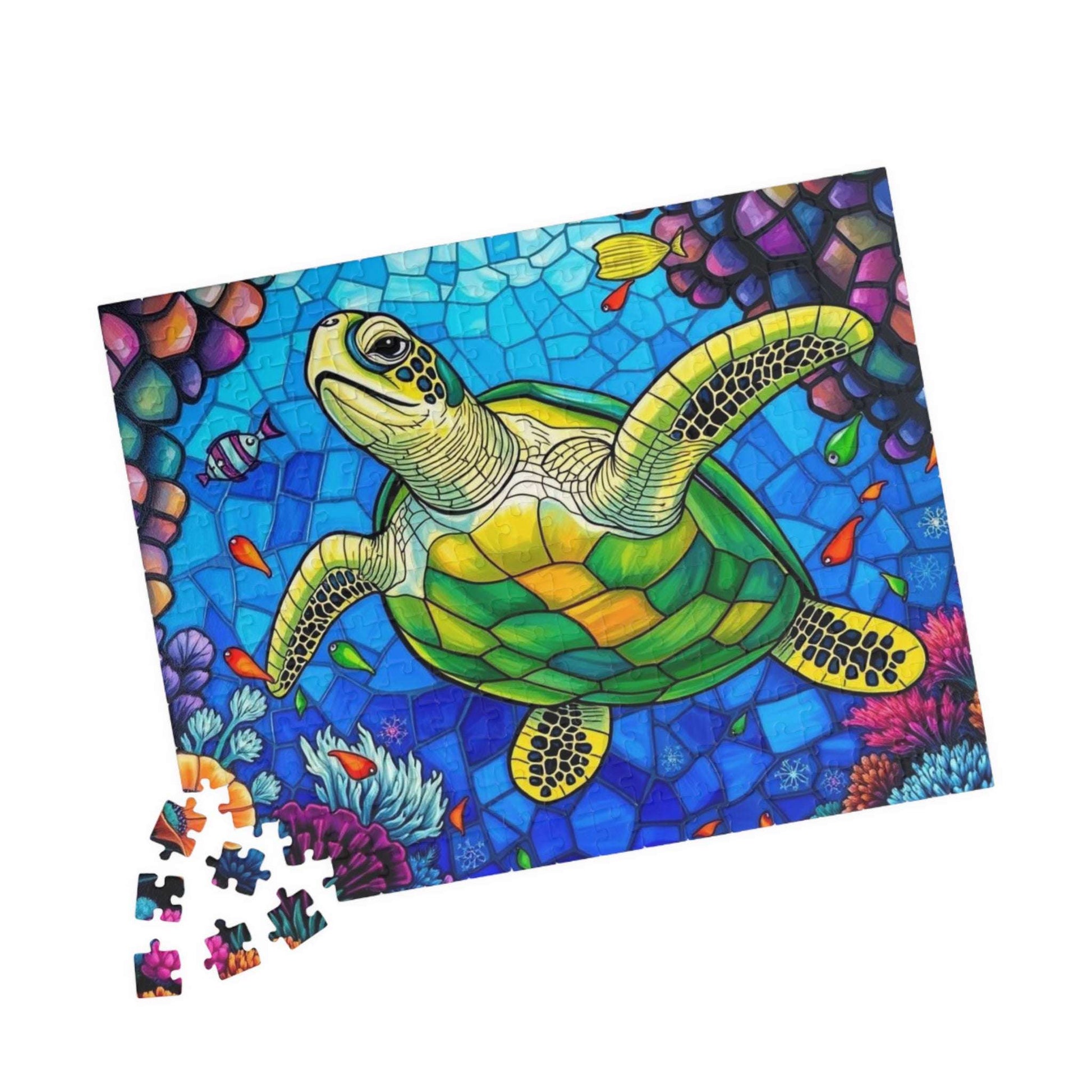 Coral Dreams Sea Turtle Puzzle - Stained Glass Style, 110-1014 Piece Ocean Themed Jigsaw for Solo Fun Family Activity, Marine Life Gift