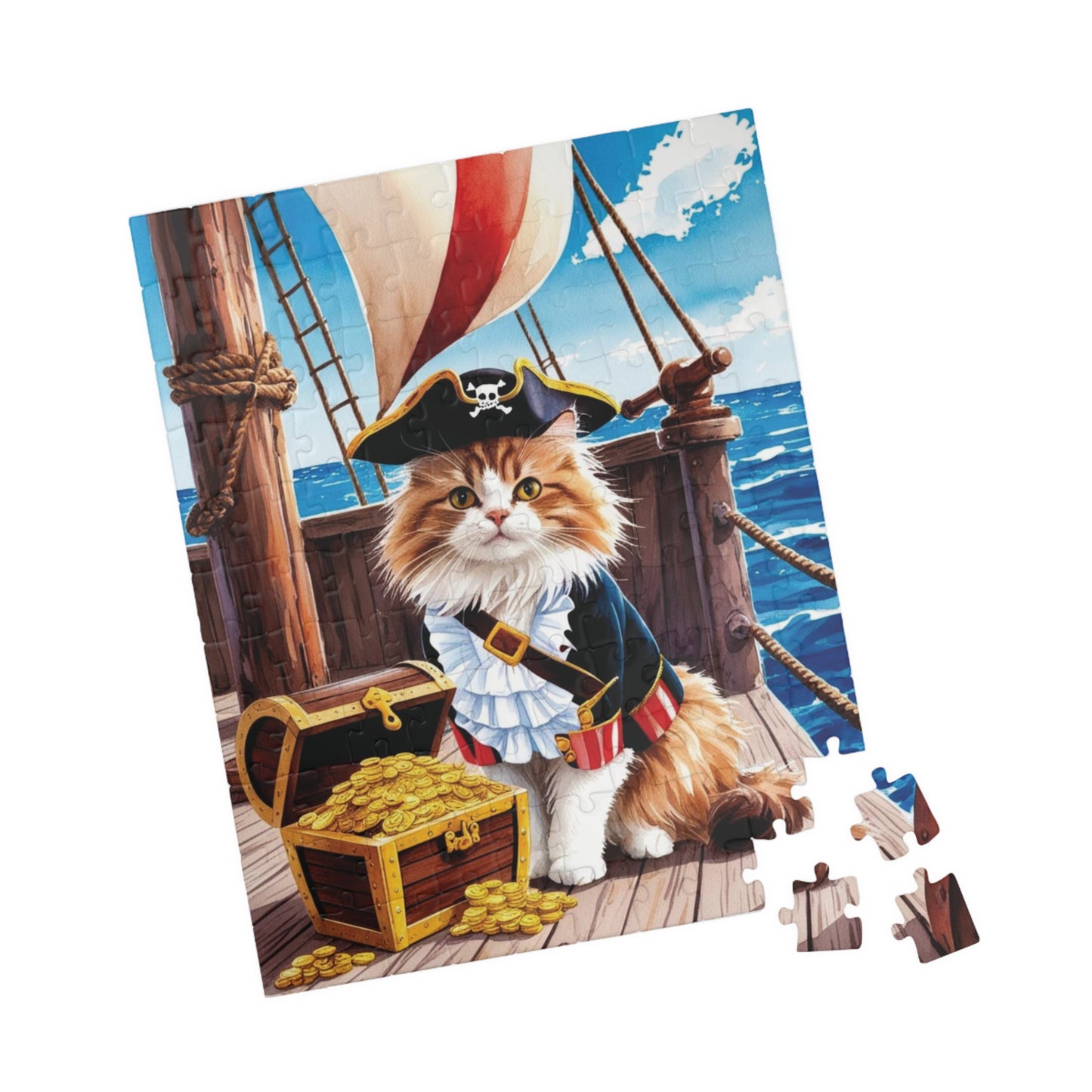 Jigsaw Puzzle, Maine Coon Cat Pirate Costume, 110 252 520 1014-Piece, Ocean Treasure Chest Game, Family Activity, Relaxing Hobby, Giftable Puzzle The Puzzle Chest
