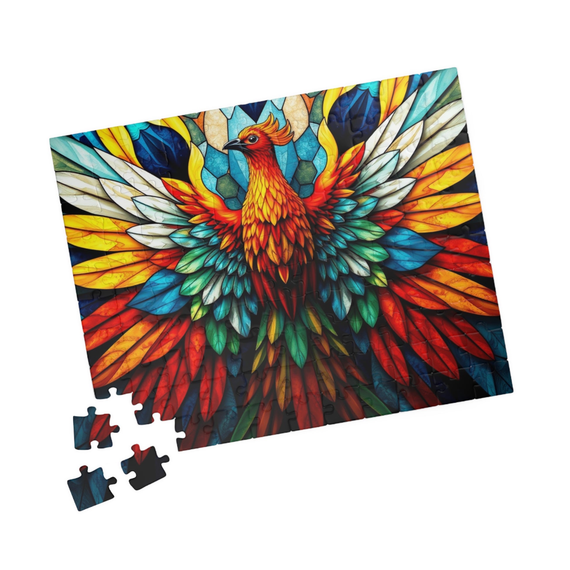 Abstract Phoenix Rising Jigsaw Puzzle (110, 252, 520, 1014-Piece), Kaleidoscopic Firebird Colorful Wings, Puzzle Lover Gift, Brain Teaser Puzzle The Puzzle Chest