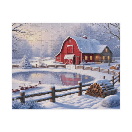 Winter Farmhouse Puzzle, Landscape Jigsaw Game, Perfect for Family Nights, Holiday Fun, Home Decor, Gift for Puzzle Lover, Relaxing Activity 110 pcs (Horizontal) Puzzle The Puzzle Chest