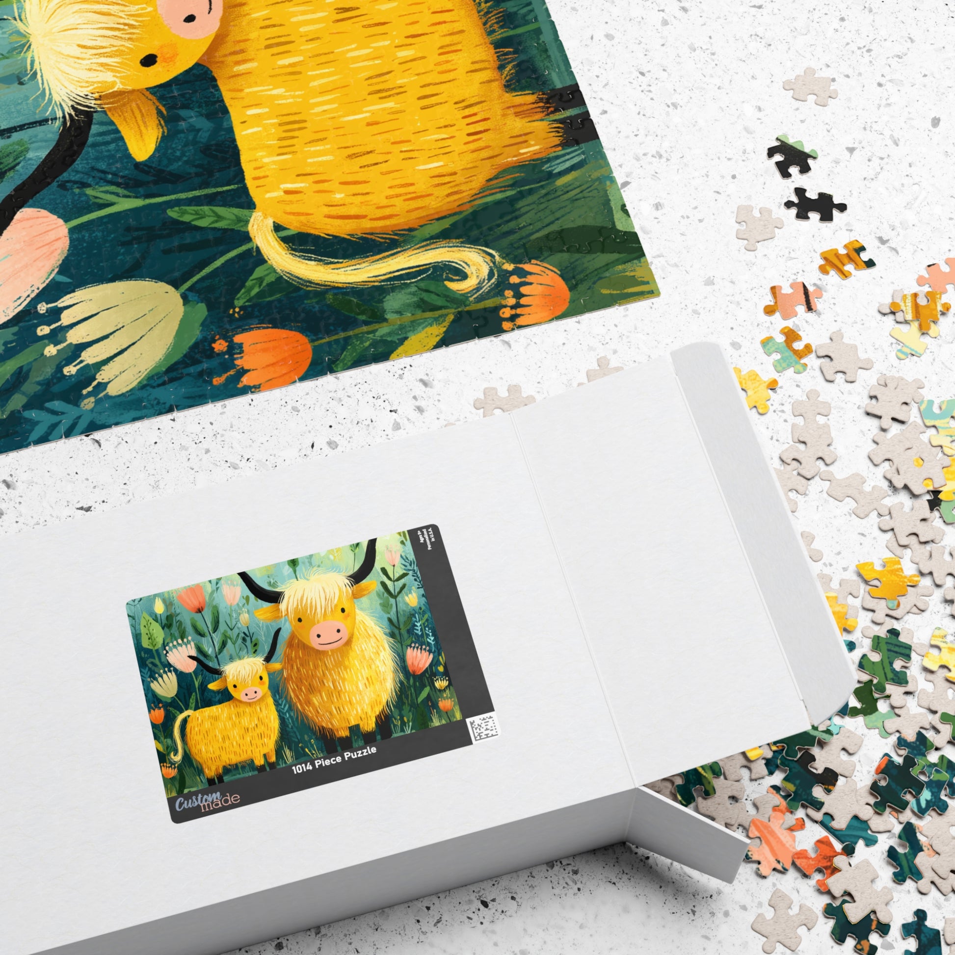 Highland Cow Family Puzzle 110/252/520/1014 Piece | Cute Mother and Calf Floral Jigsaw Puzzle The Puzzle Chest