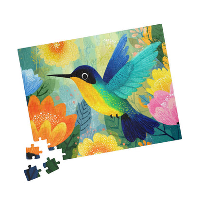 Colorful Hummingbird Illustration Puzzle | Floral Bird Jigsaw 110 pcs (Horizontal) Puzzle The Puzzle Chest