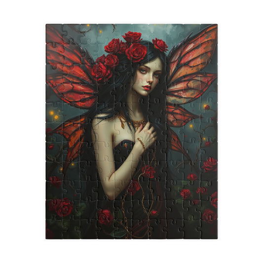 Midnight Rose Fairy Jigsaw Puzzle, Enchanting Mythical Creature, Gothic Art Gift for Fantasy Lover, Home Entertainment, Mindfulness Activity 110 pcs (Vertical) The Puzzle Chest