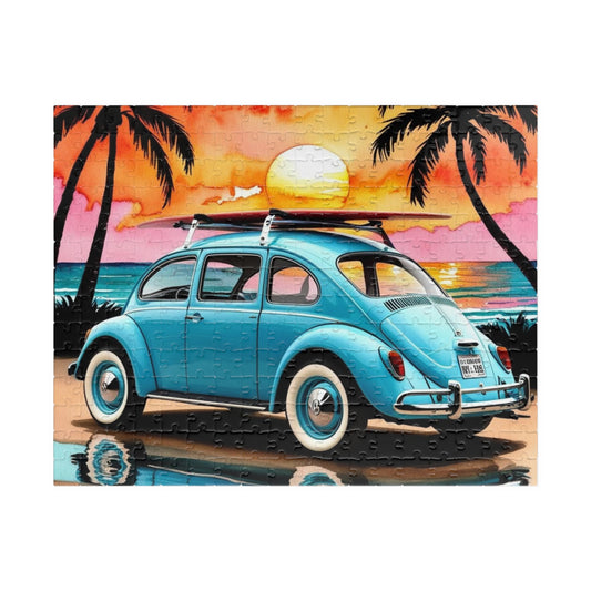 Vintage Car Jigsaw Puzzle for Adults - Beetle Car with Surfboard, Fun Family Game Nights, Nostalgia Father's Day Gift for Friends Puzzle Lover 252 pcs (Horizontal) The Puzzle Chest
