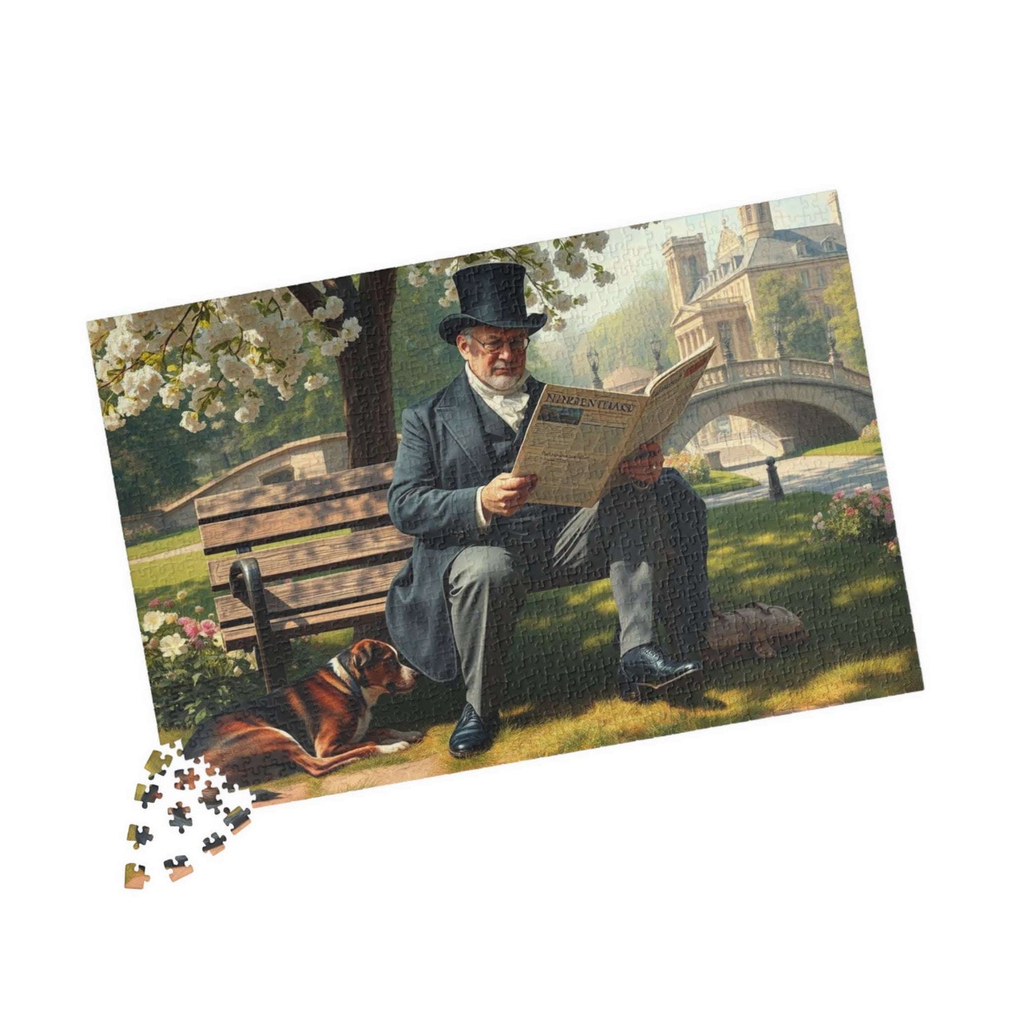Victorian Gentleman Reading Newspaper in Park - 19th Century Pastoral Scene Jigsaw Puzzle 1014 pcs (Horizontal) Puzzle The Puzzle Chest