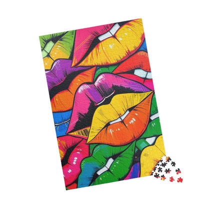 Colorful Lips Collage Puzzle, Electric Vivid Colors, Bold Artwork, Chaotic Design, Lip Art Jigsaw, Mind Games, Artistic Challenge, Vibrant Puzzle The Puzzle Chest