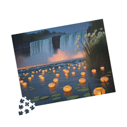 The Mighty Niagara Falls Landmark Jigsaw Puzzle, Nighttime Scene with Floating Lanterns and Lilies, Gift for Nature Lover, Puzzle Enthusiast Puzzle The Puzzle Chest