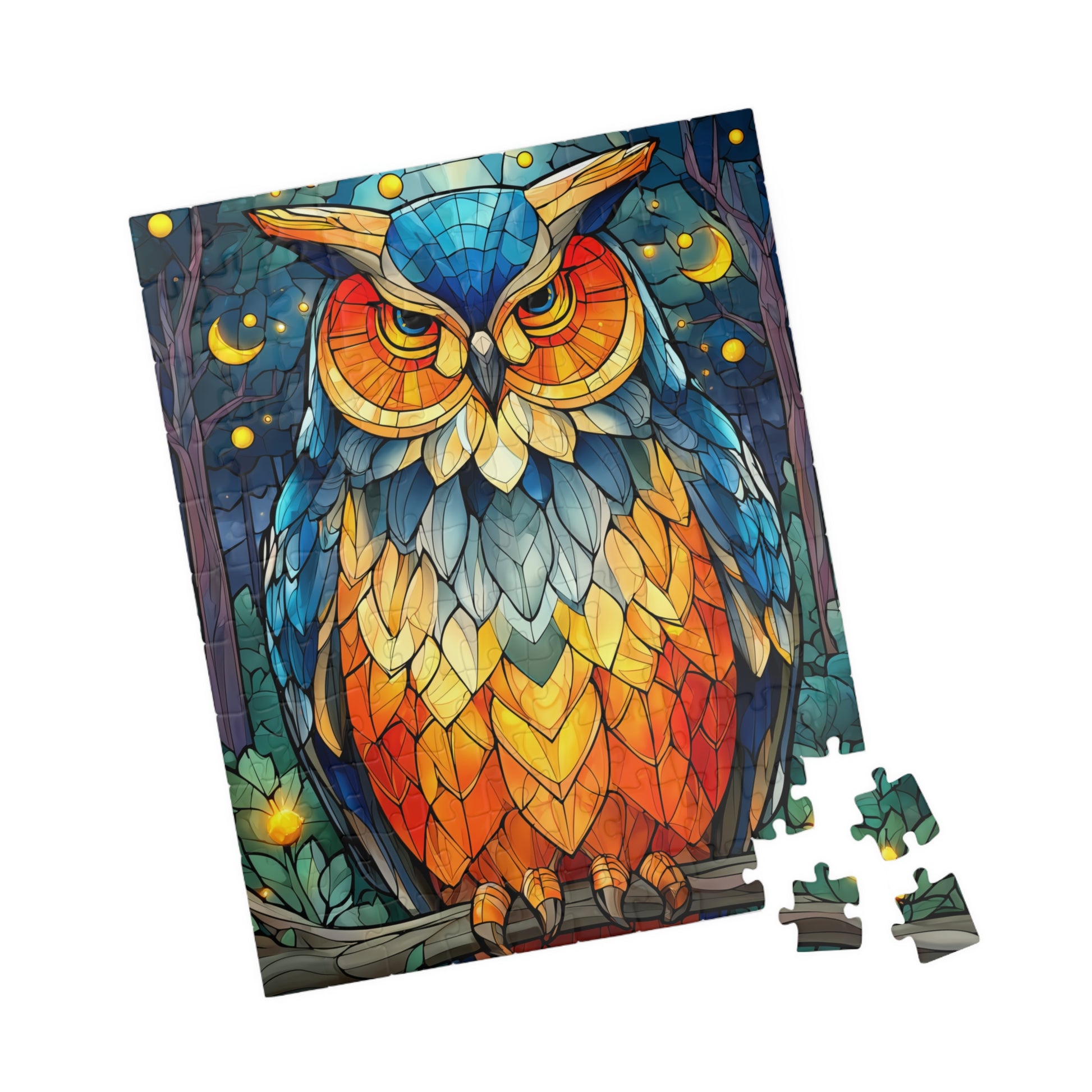 Stained Glass Style Owl Puzzle | 110/252/520/1014 Piece Colorful Owl Jigsaw 110 pcs (Vertical) Puzzle The Puzzle Chest