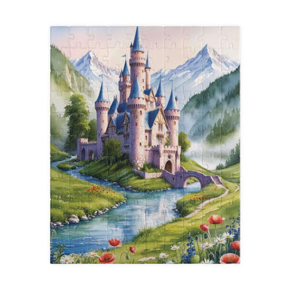 Jigsaw Puzzle, Fairytale Castle Landscape Puzzle - Snow-capped Mountains, Wildflowers, River, Scenic Puzzle 110 pcs (Vertical) Puzzle The Puzzle Chest