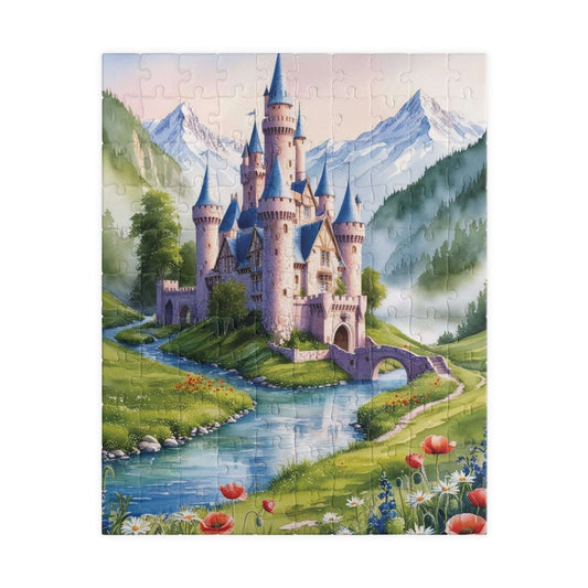 Jigsaw Puzzle, Fairytale Castle Landscape Puzzle - 110, 252, 520, 1014-piece, Snow-capped Mountains, Wildflowers, River, Scenic Puzzle 110 pcs (Vertical) Puzzle The Puzzle Chest
