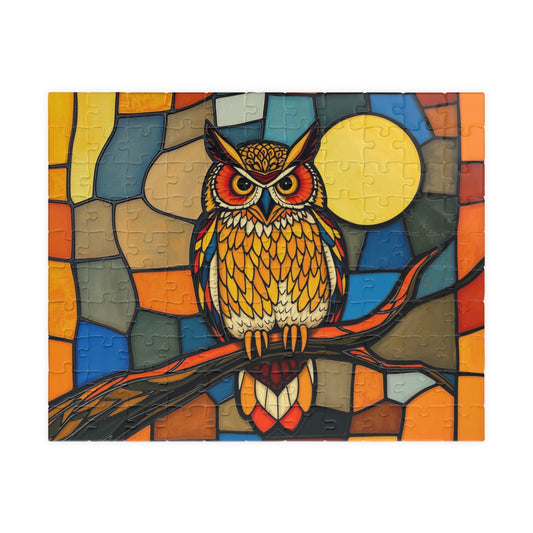 Moonlit Owl Puzzle - Stained Glass Style, 110-1014 Piece Jigsaw for Fun Adult Activity, Gift for Family, Home Entertainment, Mindful Game