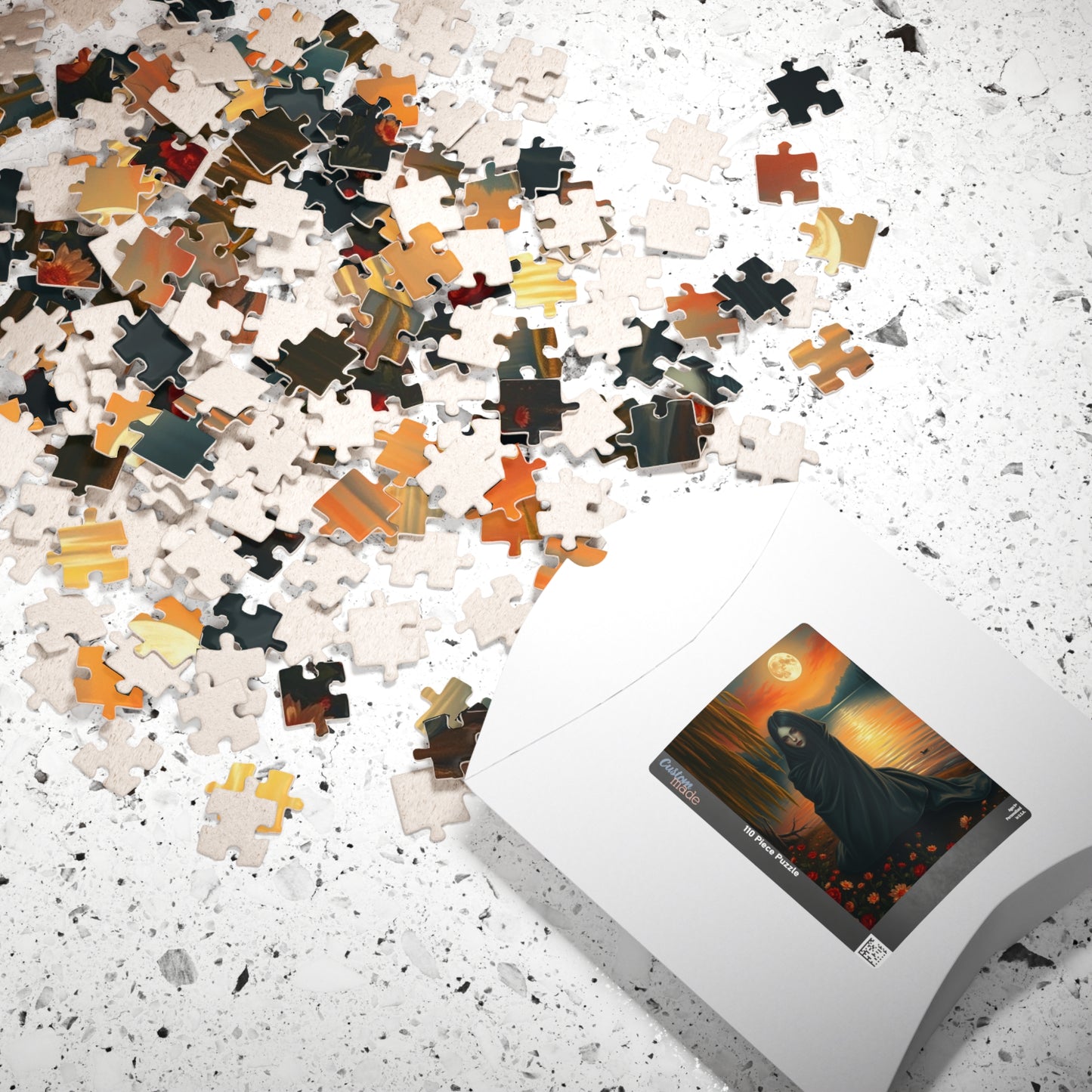 Jigsaw Puzzle, Mythical Selkie Sitting on Lakeshore under Full Moon, Dark Fantasy, 110, 252, 520, 1014-piece, Stress Relief Activity, Home Puzzle The Puzzle Chest