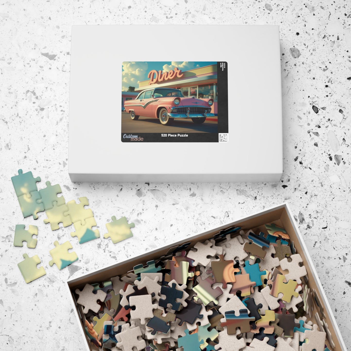 Vintage Auto Jigsaw Puzzle, 1955 Crown Victoria Retro Diner Scene, Nostalgic Auto Art Puzzle The Puzzle Chest