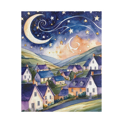 Starry Night Village Puzzle Moon and Star Jigsaw Game Night Family Activity Van Gogh Inspired Art Lover Gift for Puzzle Enthusiasts Relaxing