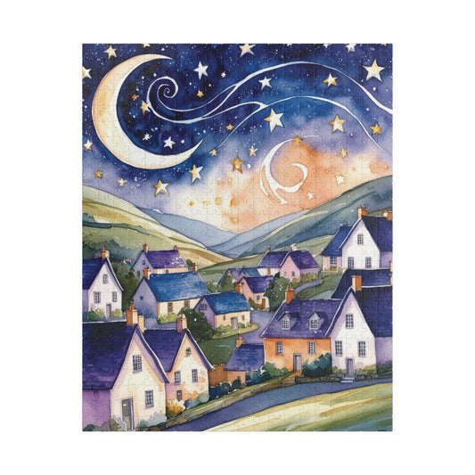 Starry Night Village Puzzle Moon and Star Jigsaw Game Night Family Activity Van Gogh Inspired Art Lover Gift for Puzzle Enthusiasts 520 pcs (Vertical) The Puzzle Chest