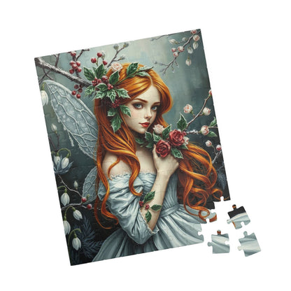 Winter Fairy-Themed Puzzle - Copper Hair, Silvery Gown and Icy Floral Art, 110-1014 Piece Gift for Puzzle Lover, Perfect for Holidays