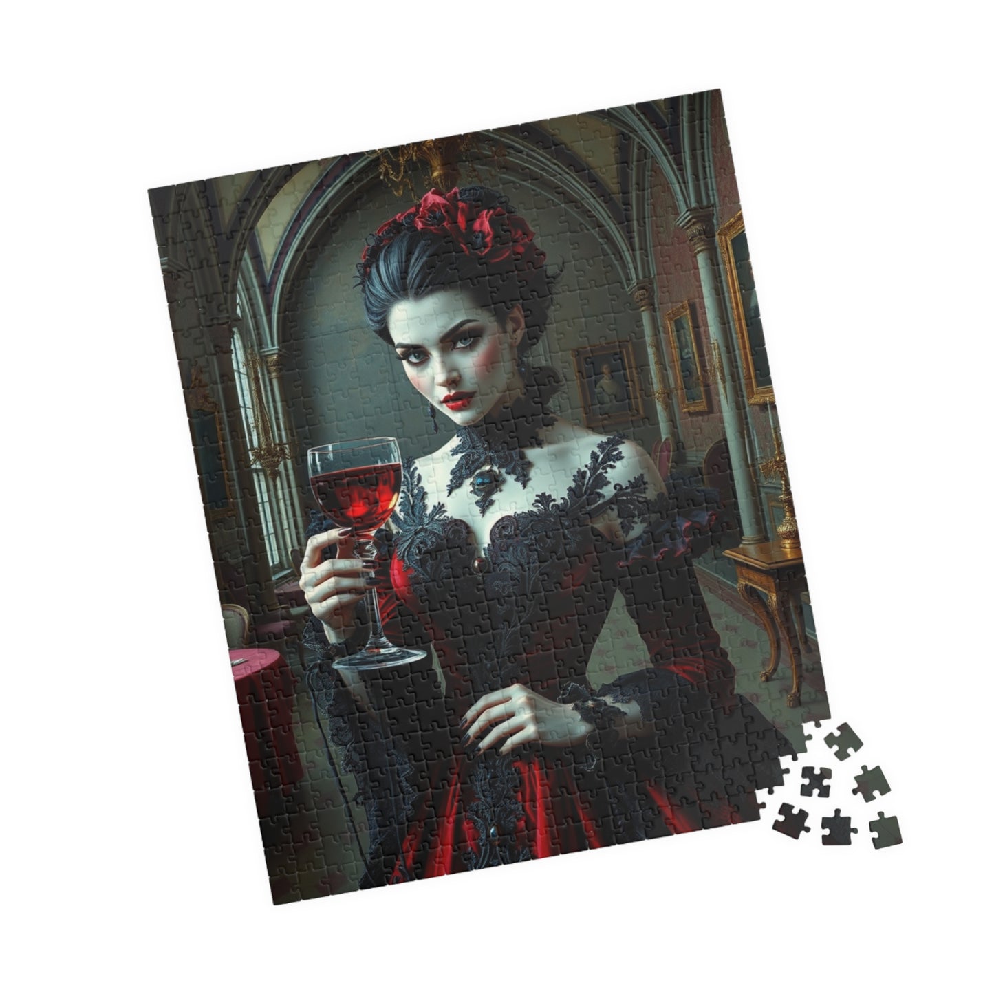 Gothic Vampire Countess Jigsaw Puzzle, Victorian Lady in a Candlelit Castle Ballroom, Dark Fantasy Haunted Mansion Theme, Horror Lover Gift Puzzle The Puzzle Chest