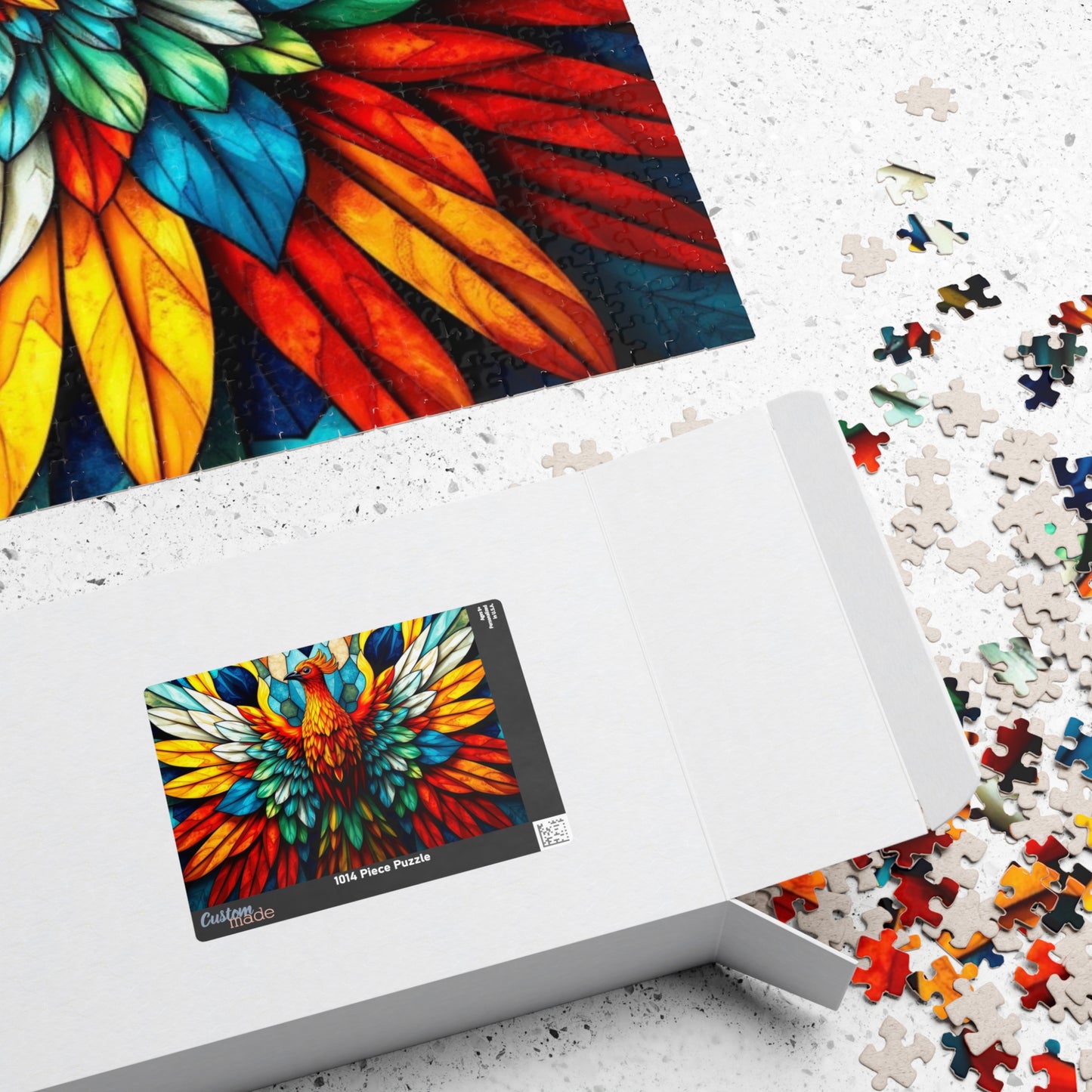 Abstract Phoenix Rising Jigsaw Puzzle (110, 252, 520, 1014-Piece), Kaleidoscopic Firebird Colorful Wings, Puzzle Lover Gift, Brain Teaser Puzzle The Puzzle Chest