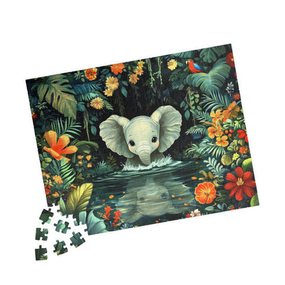 Baby Elephant in Jungle Puzzle | Floral Tropical Scene 110-1014pc 252 pcs (Horizontal) Puzzle The Puzzle Chest