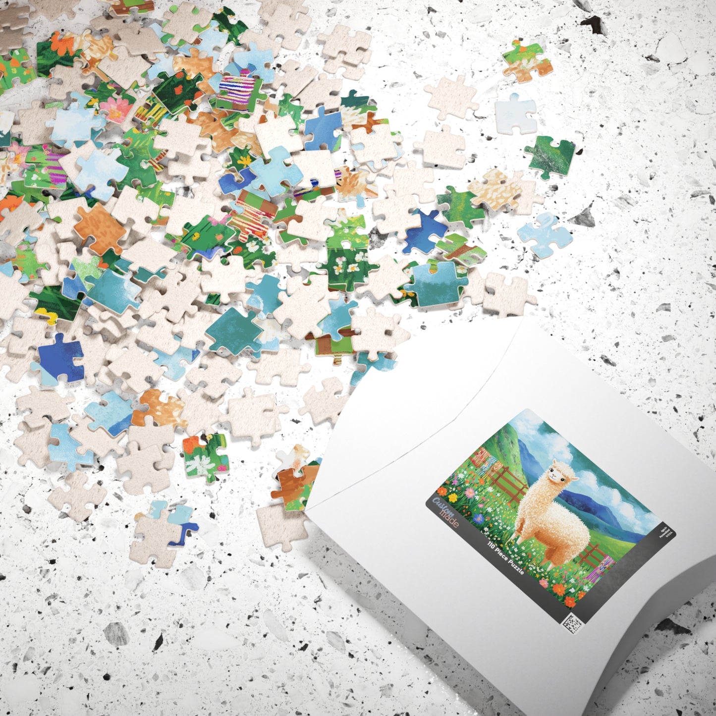 Alpaca in Flower Meadow Puzzle | Scenic Mountain Jigsaw Puzzle The Puzzle Chest