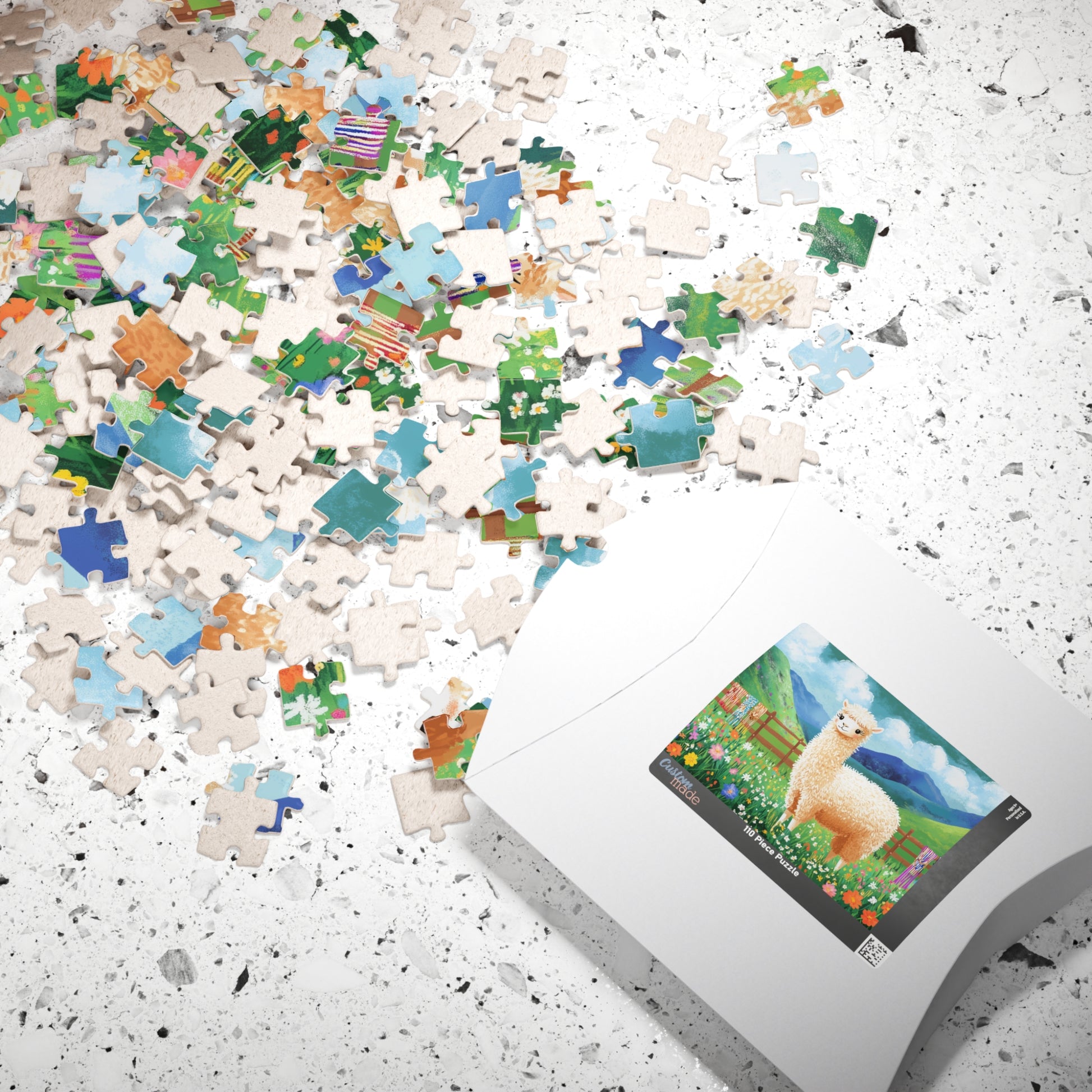 Alpaca in Flower Meadow Puzzle | Scenic Mountain Jigsaw Puzzle The Puzzle Chest