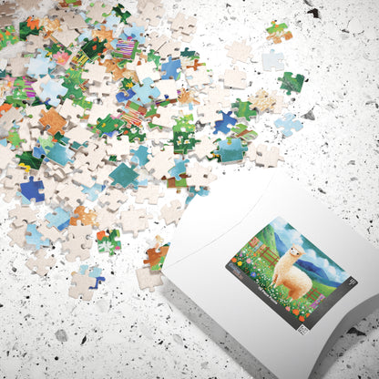 Alpaca in Flower Meadow Puzzle | Scenic Mountain Jigsaw Puzzle The Puzzle Chest