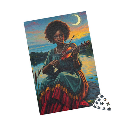 The Fiddler Jigsaw Puzzle - Twilight Serenade African American Woman Playing Fiddle, Afrocentric Art, Black Musician 1014 pcs (Vertical) Puzzle The Puzzle Chest
