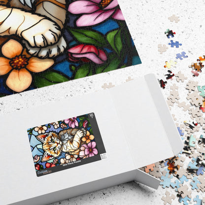 Cat Floral Stained Glass Puzzle - 110, 252, 520, 1014-piece, Fun Gift for Cat Lovers, Family Activities, Rainy Day Fun, Relaxing Hobby, Puzzle The Puzzle Chest