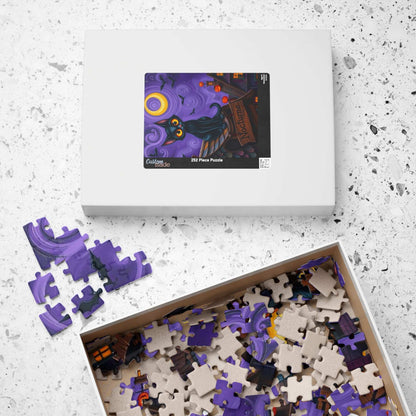 Crooked Rooftop Cat Jigsaw Puzzle, Halloween Black Cat 110, 252, 520, 1014-Piece, Spooky Moon Design, Game Night Activity, Family Fun